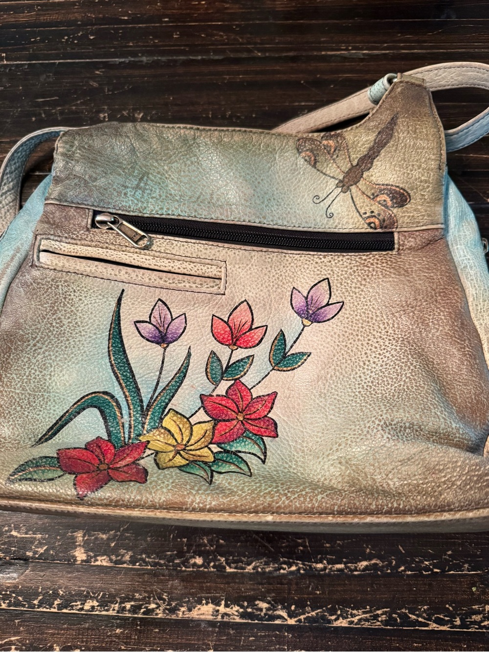 Aunschak Floral Painted Leather Shoulder Bag - Multicolor - Picture 12 of 14